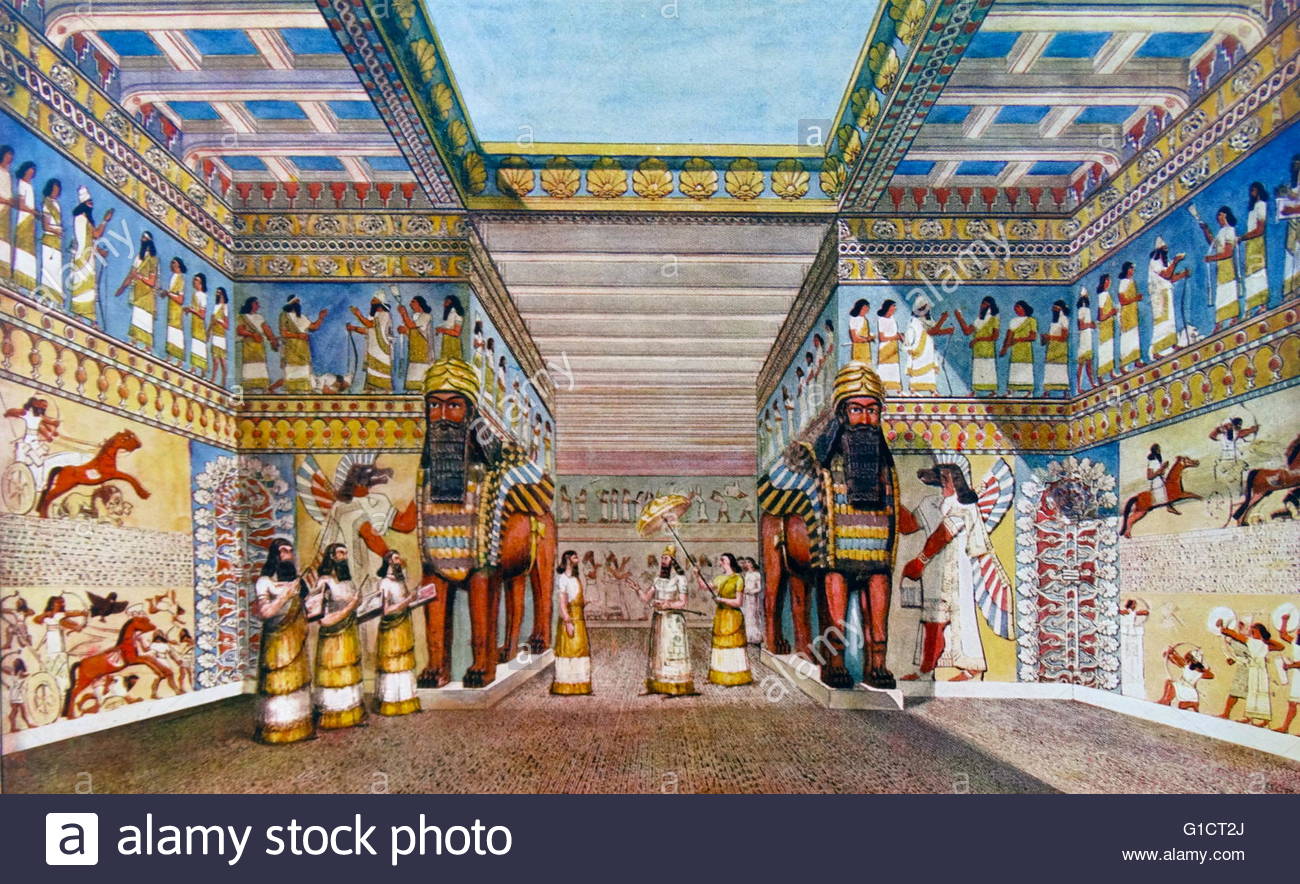 1300x884 Painting Depicting The Interior Of An Assyrian King's Palace Stock - Assyrian Painting
