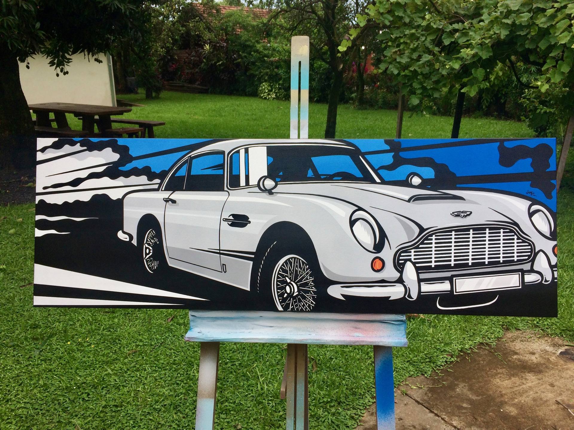 1920x1440 Saatchi Art Aston Martin Db5 Chase Painting By James Lee - Aston Martin Painting
