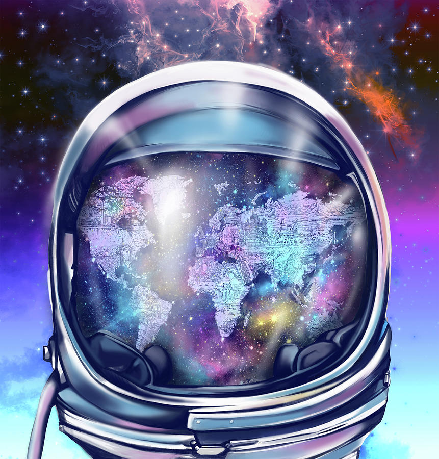 861x900 Astronaut World Map 9 Painting By Bekim Art - Astronaut Painting