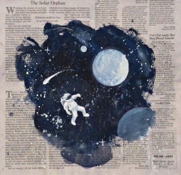 610x588 Newspaper Space Moon Astronaut Painting Art Art Amp Photography - Astronaut Painting