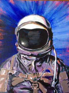 236x314 Prehistoric Astronaut Space Dinosaur Triceratops Original Art - Astronaut Painting
