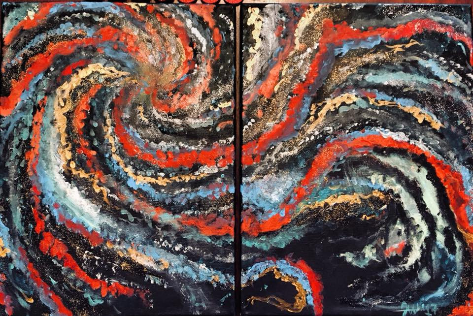 960x642 Two Panel Abstract Astronomy Art Acrylic Abstract Painting - Astronomy Painting