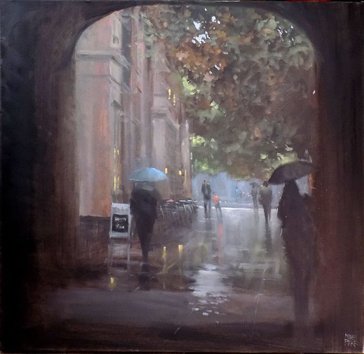 750x730 Painter Mike Barr Captures The Effect Of Light On Rain Swept Streets - At At Painting