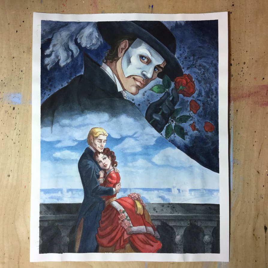 894x894 Phantom Of The Opera Watercolor And Ink Painting By Artofmilica - At The Opera Painting