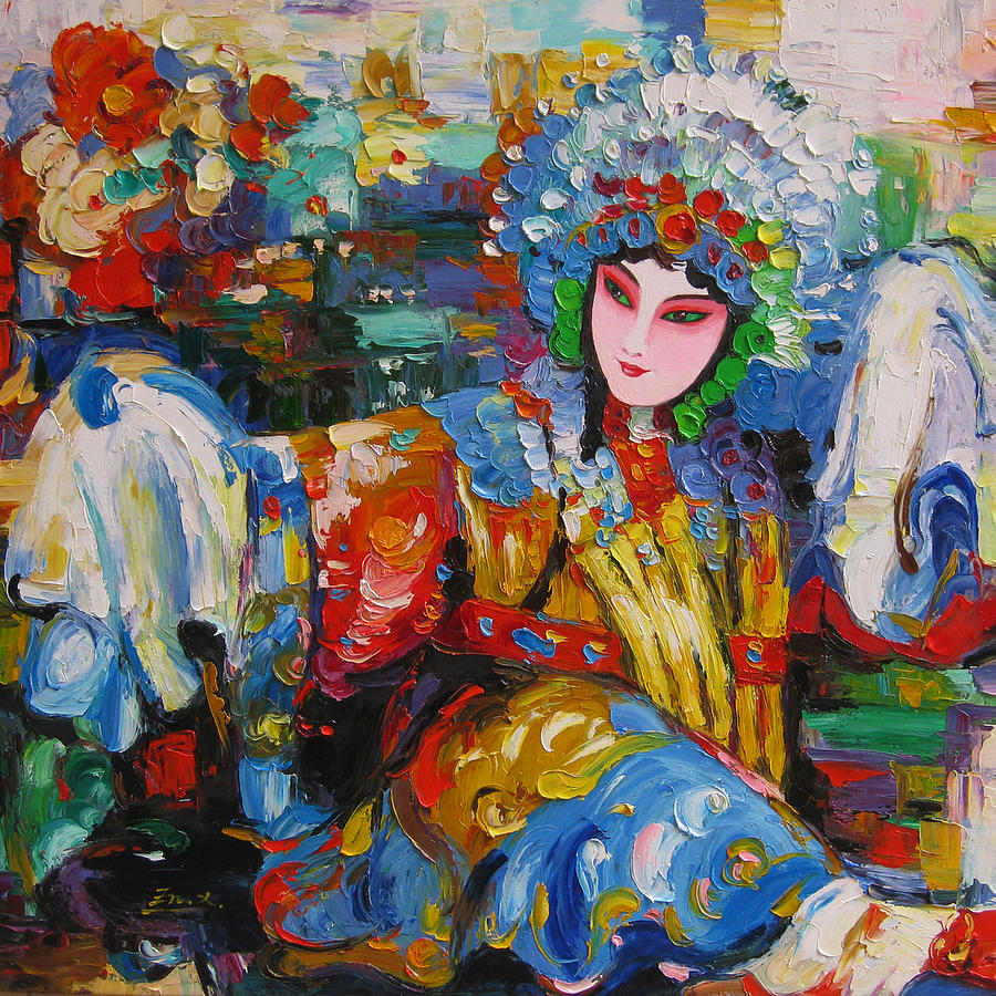 900x900 Impasto Oil On Canvas A Woman Of Chinese Opera Painting By Enxu Zhou - At The Opera Painting