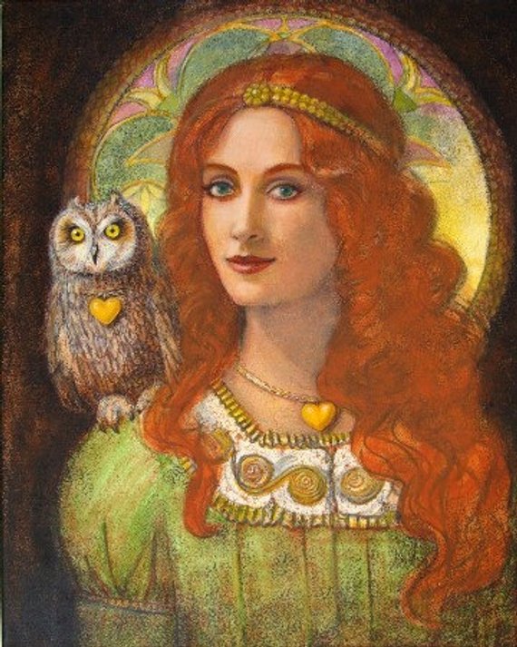 570x713 Owl Goddess Athena Art Greek Mythology Portrait Print - Athena Goddess Painting