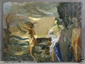 300x227 Mythological Apollo And Athena Oil Painting Attr. To Anders D - Athena Painting
