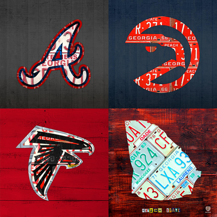 900x900 Atlanta Sports Fan Recycled Vintage Georgia License Plate Art - Atlanta Braves Painting