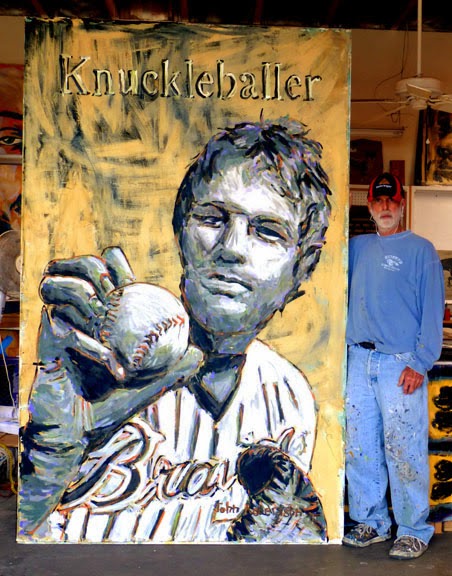 452x576 Baseball Painting Jim Bouton Pitcher Mlb Atlanta Braves - Atlanta Braves Painting