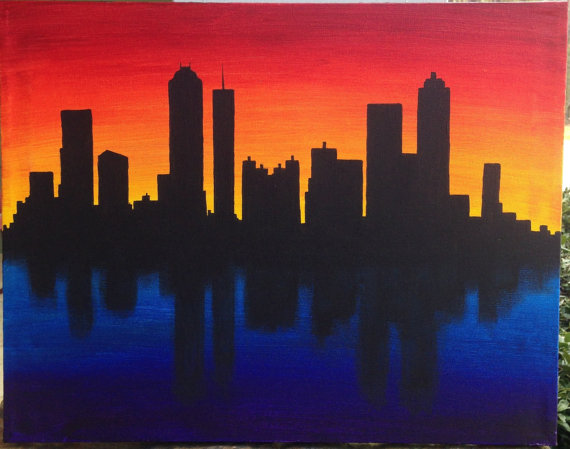 570x449 Atlanta Skyline Canvas Skyline Silhouette - Atlanta Canvas Painting