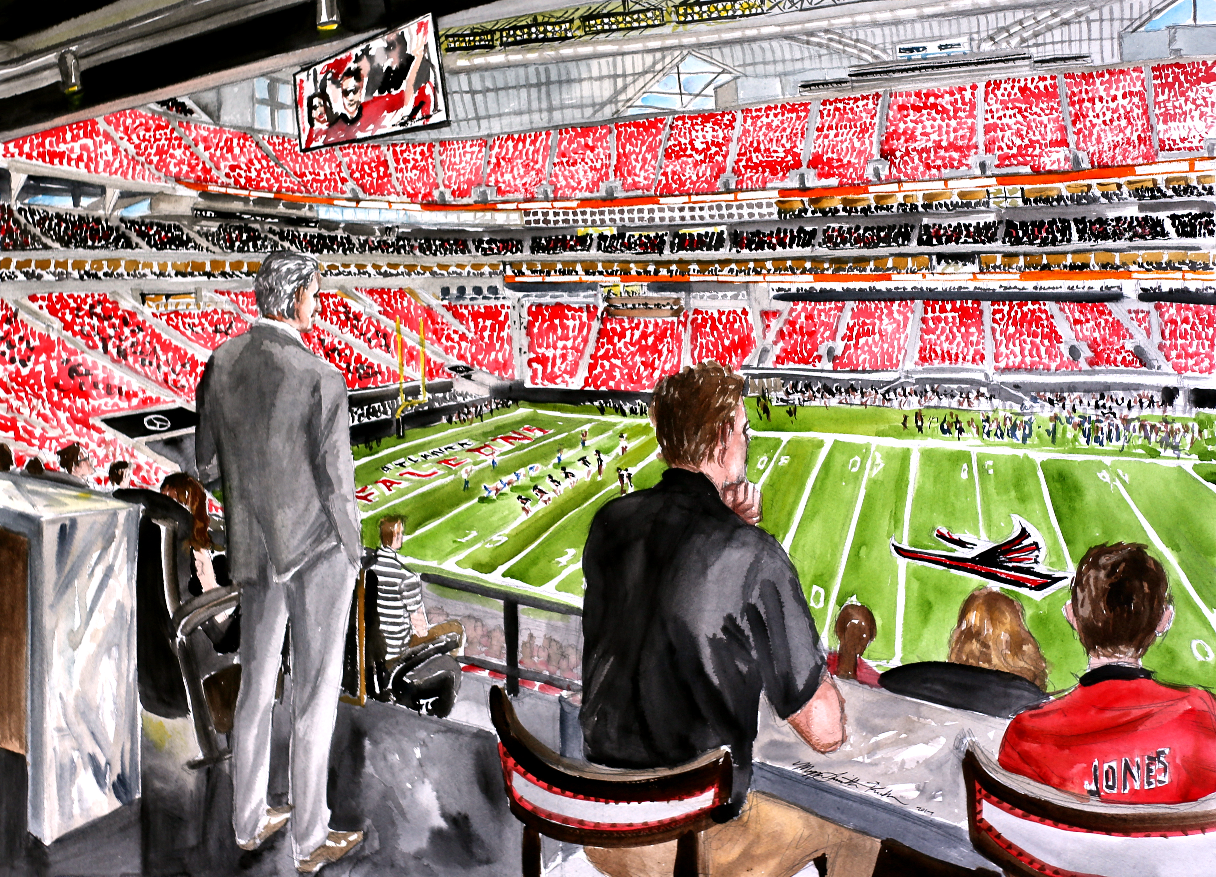 4063x2931 Mercedes Benz Atlanta Falcons Stadium In Watercolor - Atlanta Falcons Painting