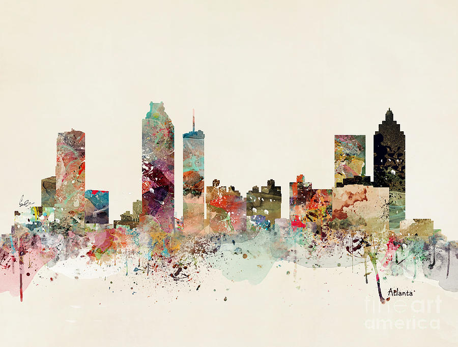 900x682 Atlanta Skyline Painting By Bleu Bri - Atlanta Skyline Painting