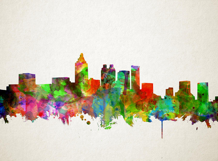900x666 Atlanta Skyline Watercolor Painting By Bekim Art - Atlanta Skyline Painting