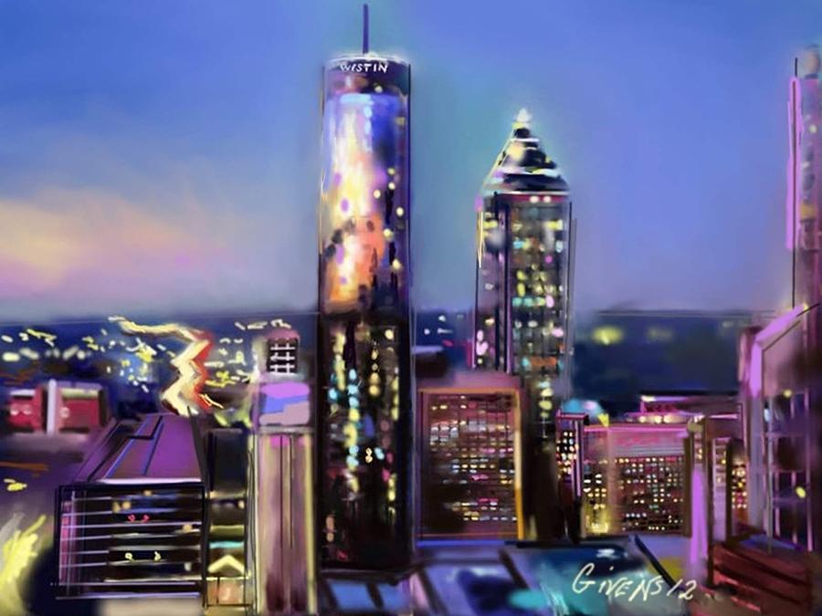 900x675 Evening In Atlanta Edge Side Painting By Mark Givens - Atlanta Skyline Painting
