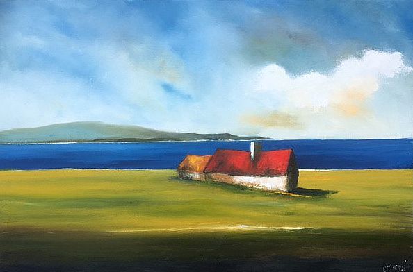594x392 Cottage On Atlantic Coast By Padraig Mccaul Irish Art, - Atlantic Coast Painting