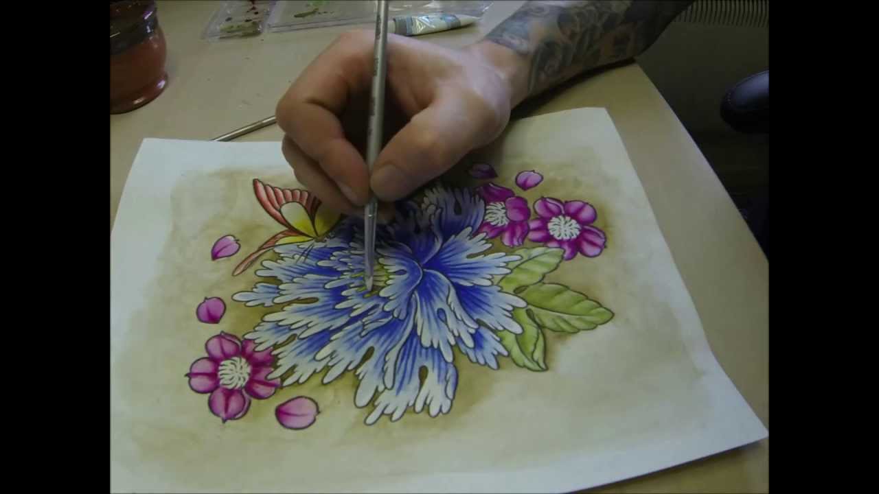 1280x720 Peony Flower Painting By Jerry Atlantic Coast Tattoo - Atlantic Coast Painting