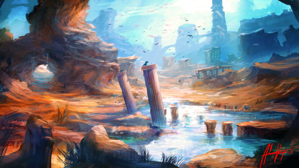 1024x576 Atlantis Valley By Adam Varga - Atlantis Painting