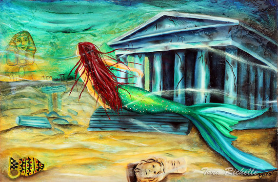 570x373 Mermaid Art Mermaid Painting Mermaid Tattoo Lost City - Atlantis Painting