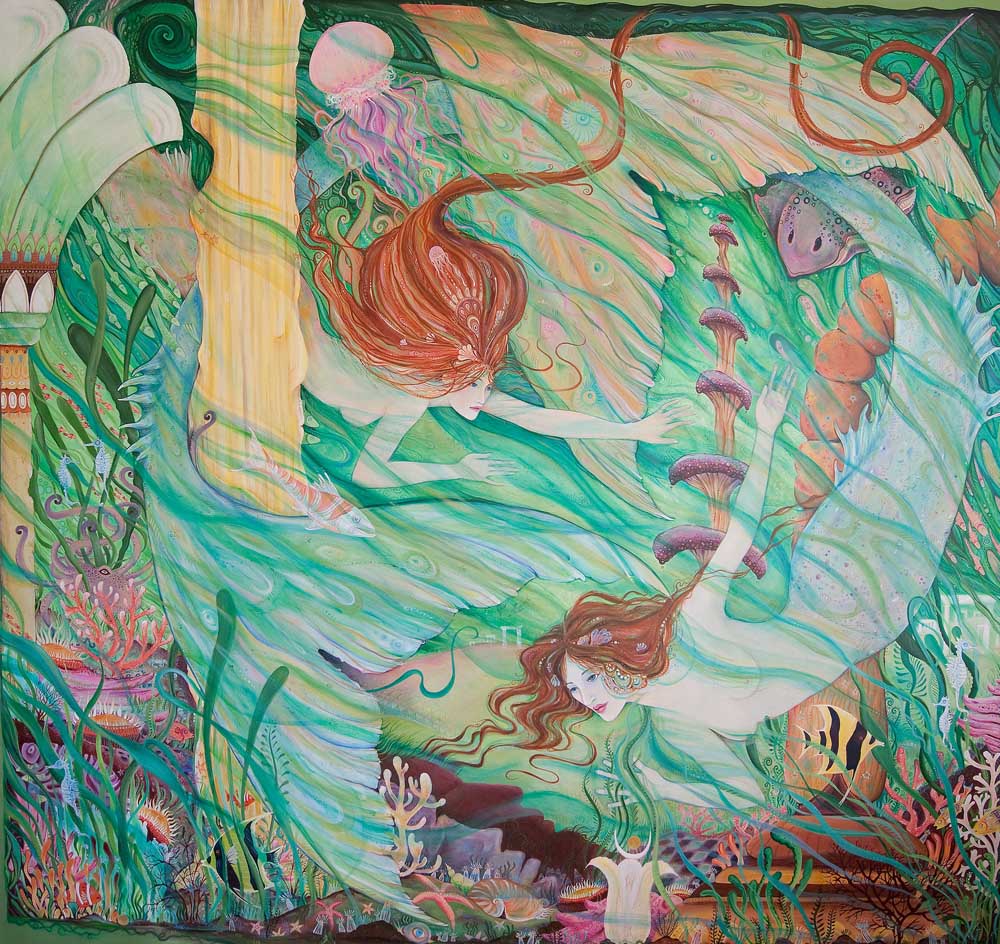 1000x944 Mermaids In Atlantis Painting Commission Completed! Liza Paizis - Atlantis Painting