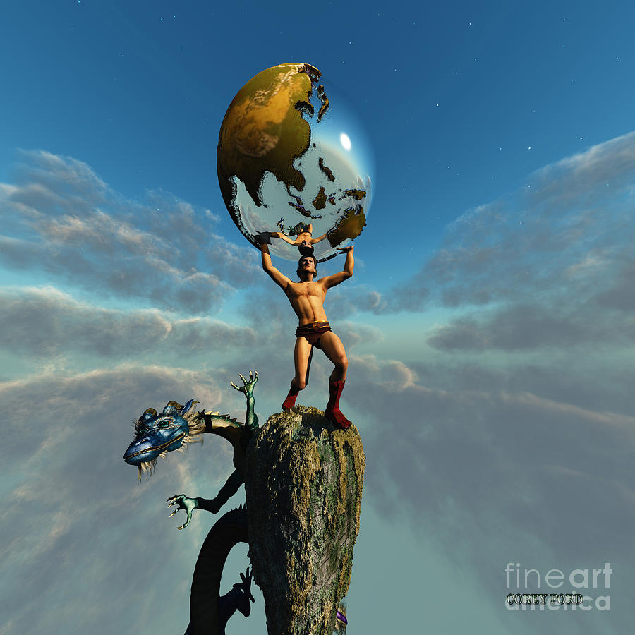 900x900 Atlas Painting By Corey Ford - Atlas God Painting