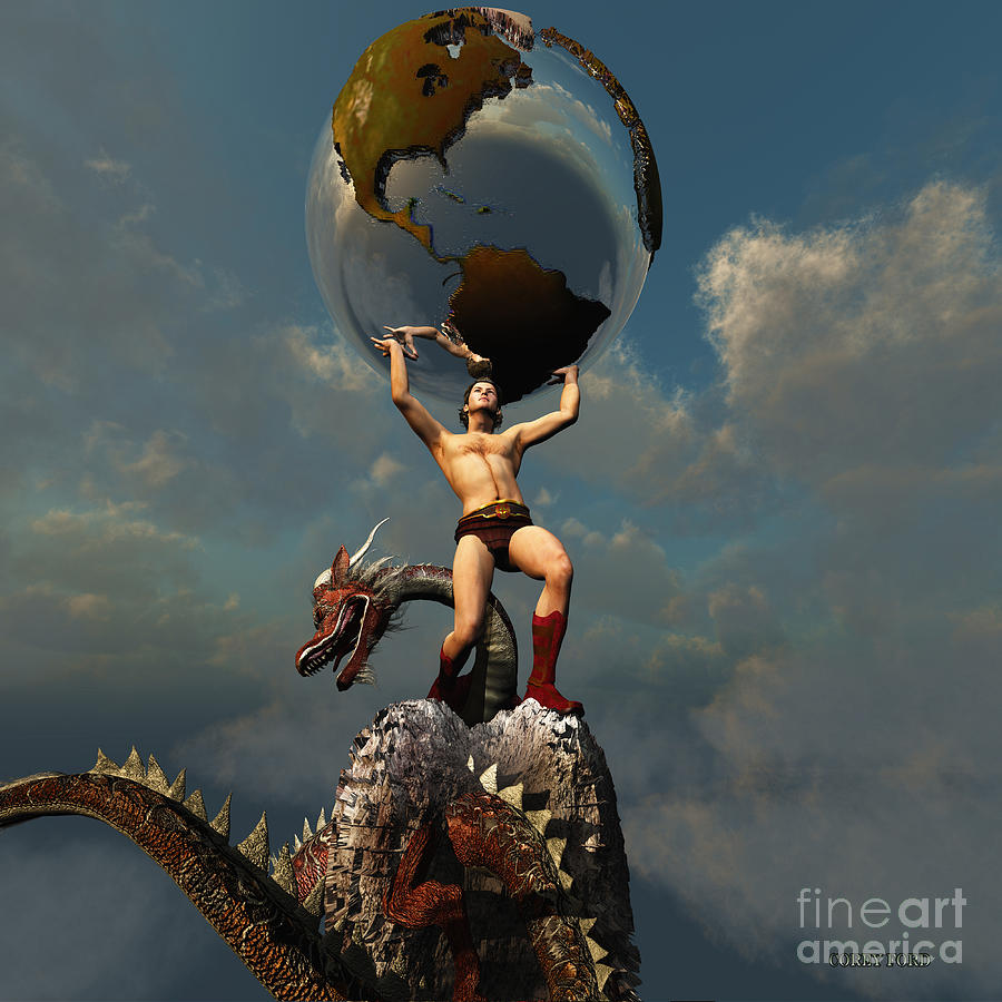 900x900 Atlas The Titan Painting By Corey Ford - Atlas God Painting