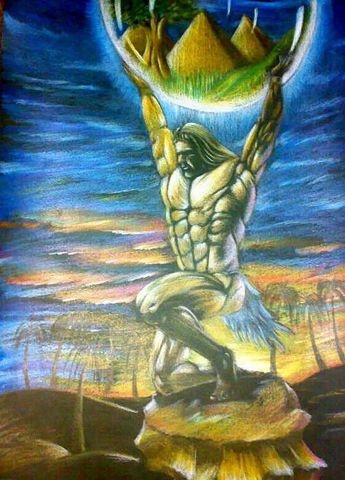 503x700 Egyptian Atlas Painting By Tamer Elsamahy - Atlas God Painting