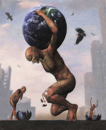 365x450 Stock Illustration - Atlas Holding The World Painting