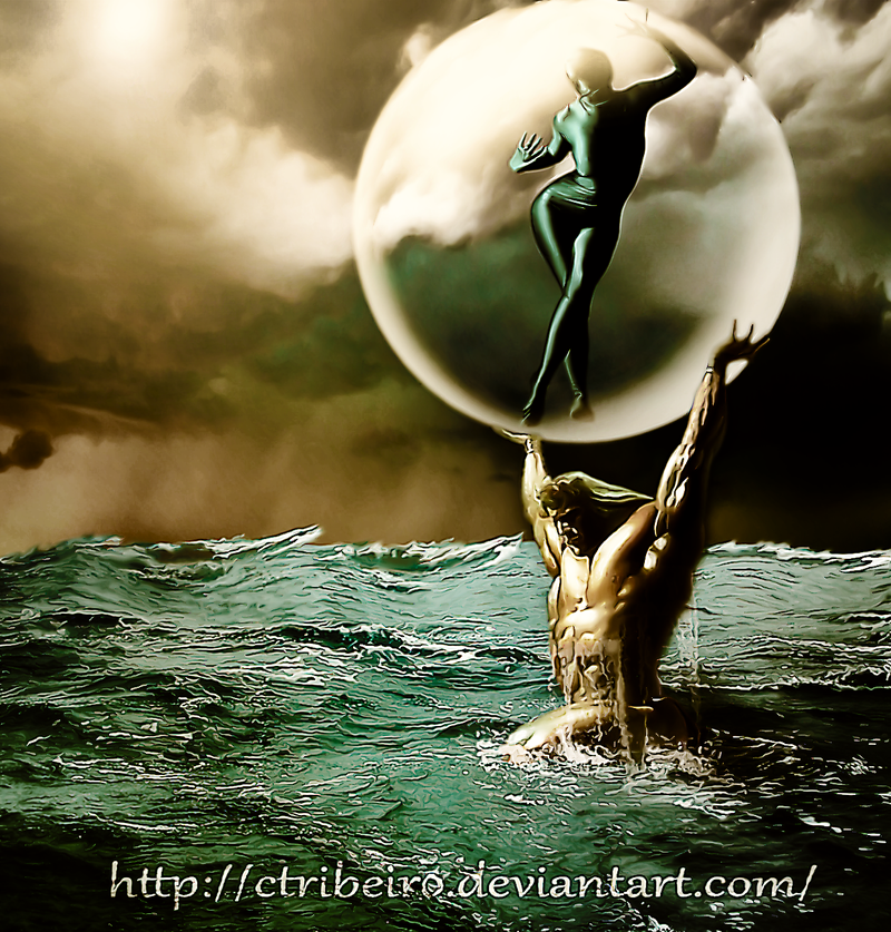 800x837 Atlas Carrying Girl By Ctribeiro - Atlas Holding The World Painting