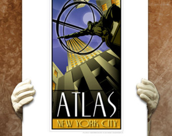 340x270 Atlas Shrugged Travel Poster Wall Decor New York Landmarks - Atlas Shrugged Painting
