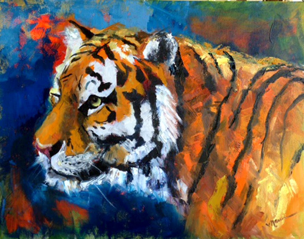 1000x787 Painting By The Lake A Tiger Named Auburn - Auburn Painting