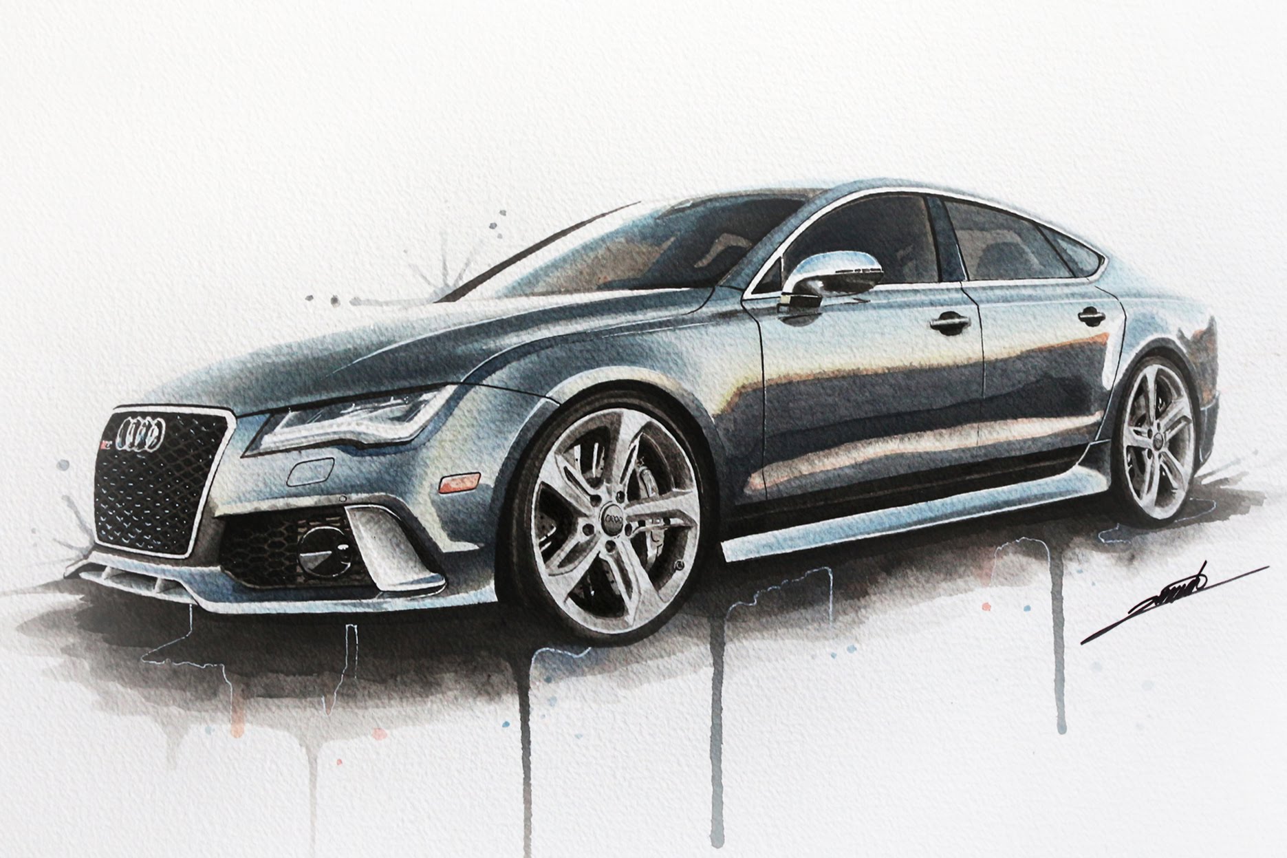 1871x1247 Audi Rs7 Watercolour Painting - Audi Painting