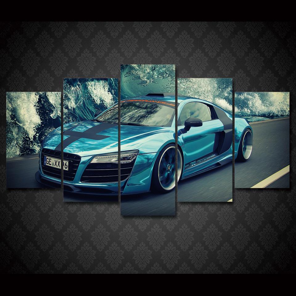 960x960 Blue Audi R8 Exotic Car 5 Piece Canvas Print - Audi Painting