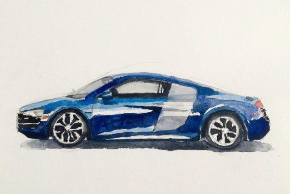 570x382 Audi R8 Car Painting Car Watercolor Child Art German Car - Audi R8 Painting