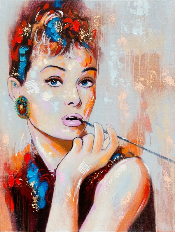 600x793 Large Hand Painted Acrylic Canvas Wall Art - Audrey Hepburn Painting