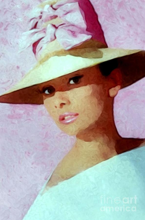 595x900 Audrey Hepburn Watercolour Portrait With Hat Painting By Brian Raggatt - Audrey Hepburn Painting Canvas