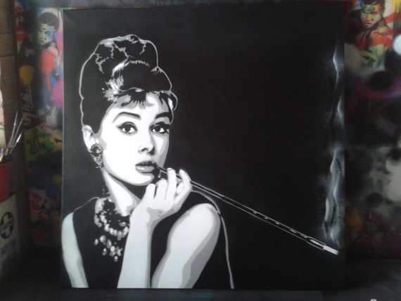 570x428 Audrey Hepburn Painting Stencil Art Canvas Spray Paint Art - Audrey Hepburn Painting Canvas