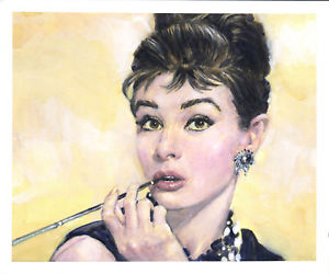 300x250 Audrey Hepburn Original Art Watercolor Painting Aquarelle - Audrey Hepburn Watercolor Painting