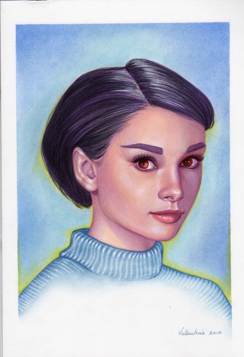 855x1250 Conny Valentina Audrey Hepburn Watercolor Painting, In Tatiana - Audrey Hepburn Watercolor Painting