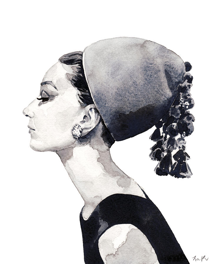714x900 Audrey Hepburn For Vogue 1964 Couture Painting By Laura Row - Audrey Painting