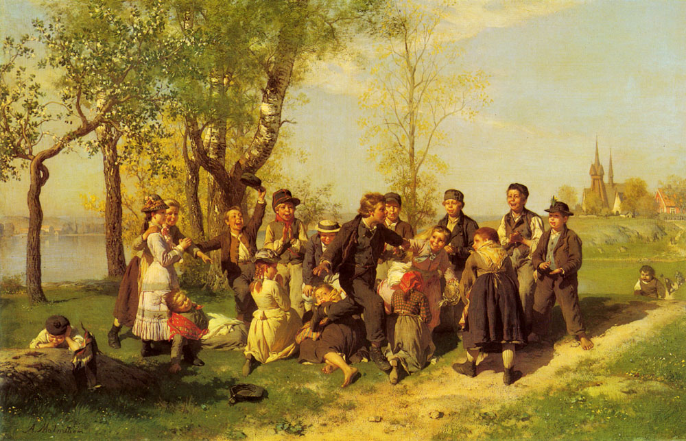 1000x643 Children At Play Painting August Malmstrom Oil Paintings - August Painting