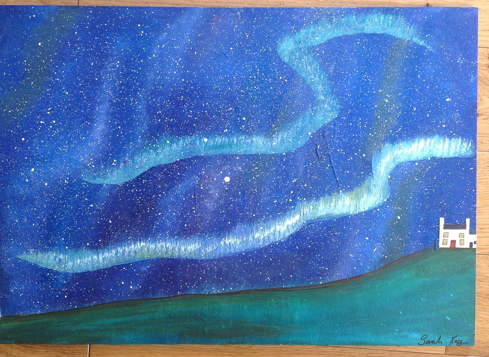 1887x1379 Aurora Borealis By Sarah Kay. Original Artwork Using Acrylic Paint - Aurora Borealis Acrylic Painting