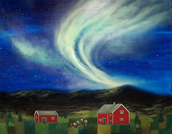 600x469 The Aurora Borealis Symphony - Aurora Borealis Acrylic Painting