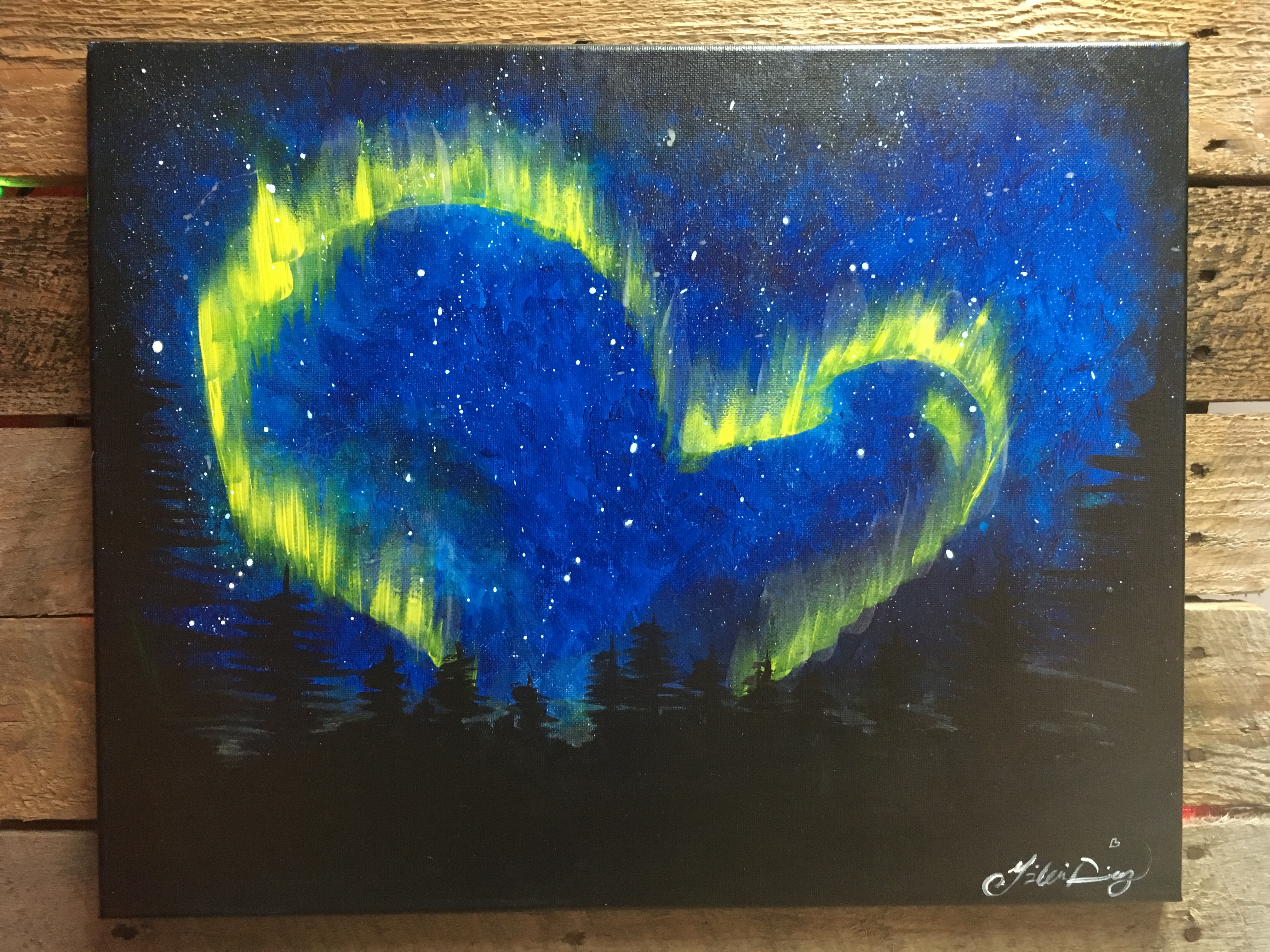 4032x3024 Aurora Borealis Heart Paint - Aurora Borealis Acrylic Painting