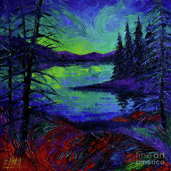 600x600 Aurora Borealis Dreamscape Modern Impressionist Palette Knife Oil - Aurora Borealis Painting