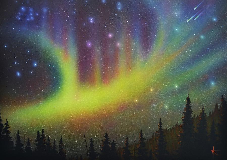 900x636 Aurora Borealis Yellow Streak Painting By Thomas Kolendra - Aurora Borealis Painting