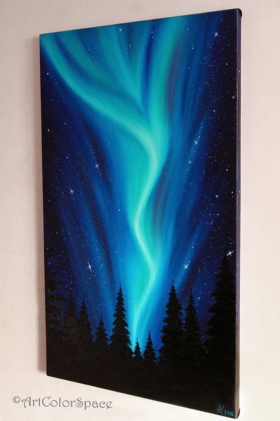 564x846 Northern Lights Art Oil Painting On Canvas Night Sky Aurora - Aurora Borealis Painting