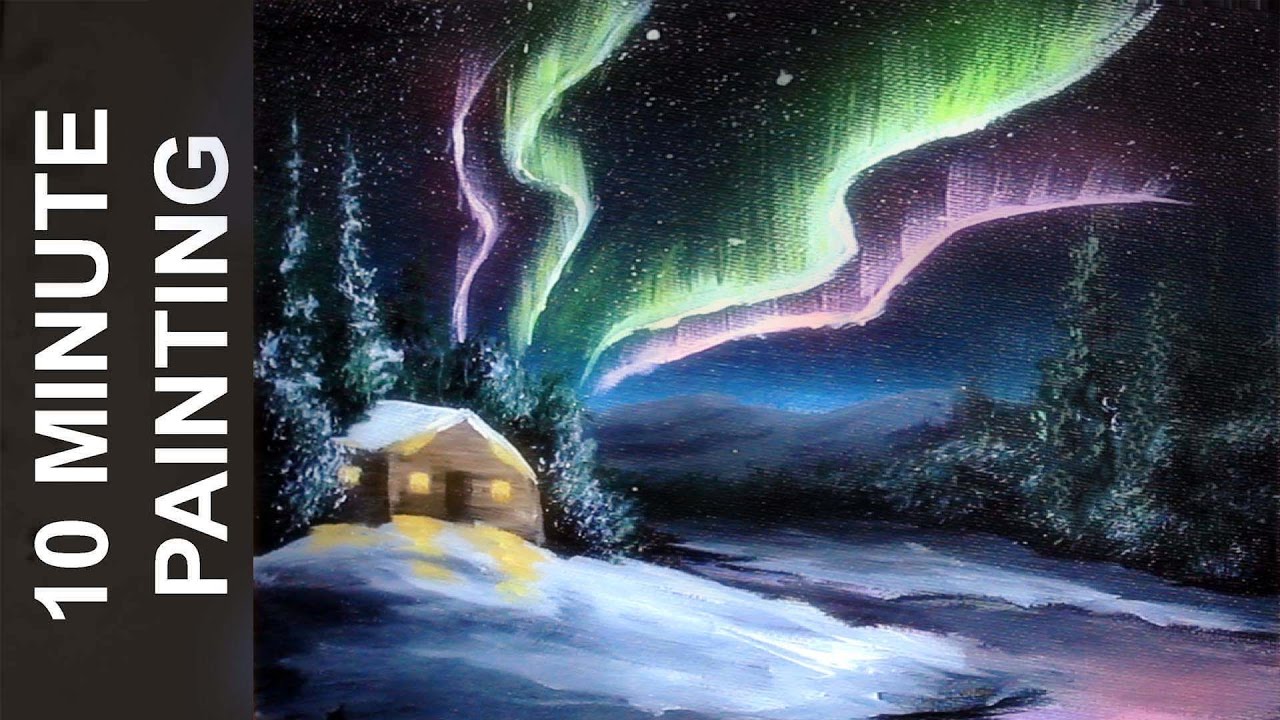1280x720 Painting The Aurora Borealis With Acrylics In 10 Minutes! - Aurora Borealis Painting