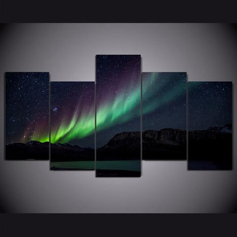 480x480 5 Piece Colorful Aurora Borealis Paintings Overstocktogo - Aurora Borealis Painting