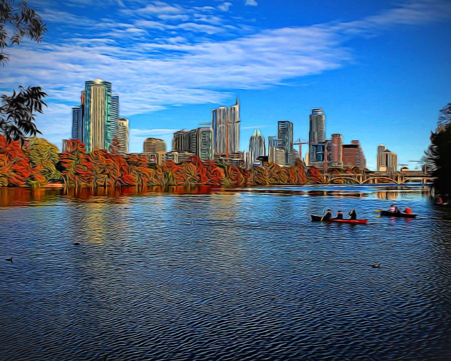 900x719 Austin Skyline Painted Photograph By Judy Vincent - Austin Skyline Painting