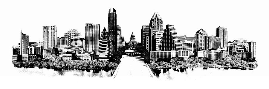 900x300 Austin Skyline Photomontage Digital Art By Carl Crum - Austin Skyline Painting
